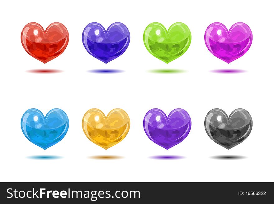 Colored glossy hearts set from substance like lava