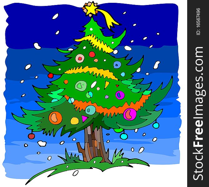 Christmas Tree Cartoon style illustration
