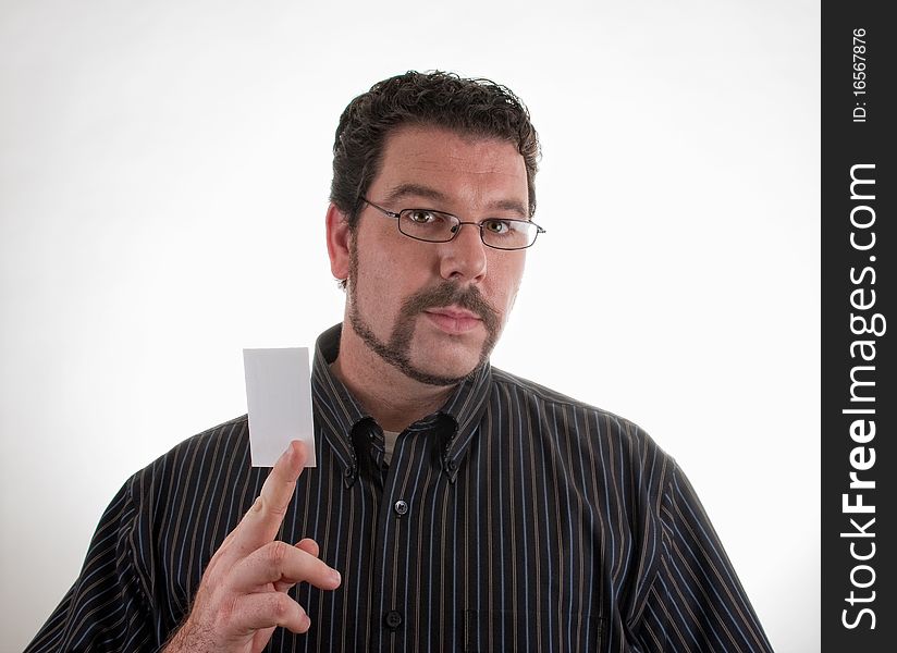 Casual Man Holding Blank Business Card