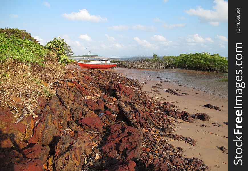 Salinas Beach with boat fisherman - Brazil