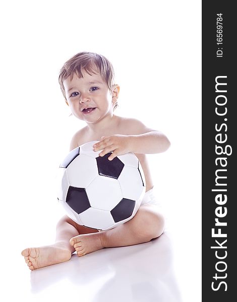 Boy with ball a over white background