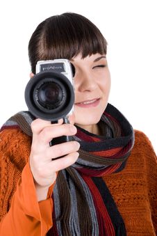 Woman With Camera Stock Photography