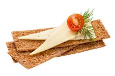 Crispbread With Cheese, Tomato And Dill Stock Photos Crispbread With Cheese, Tomato And Dill Stock Photos