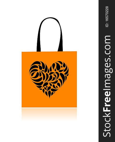 Shopping bag design, floral heart shape, illustration