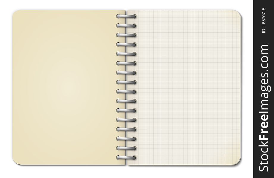 The open notepad on white background. The open notepad on white background