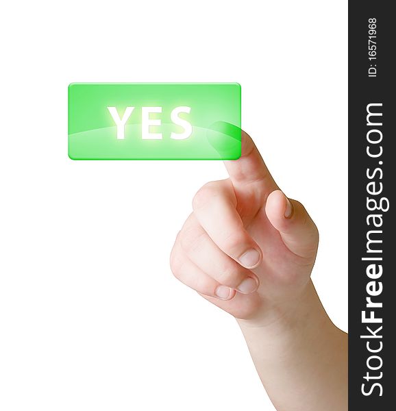 Hand and yes button isolated background