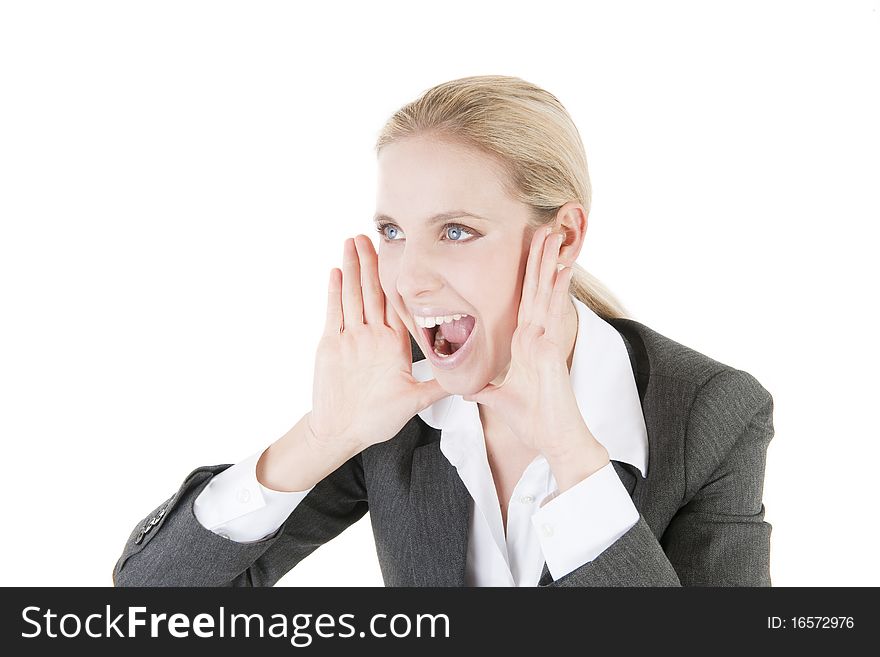 Close-up of a businesswoman screaming