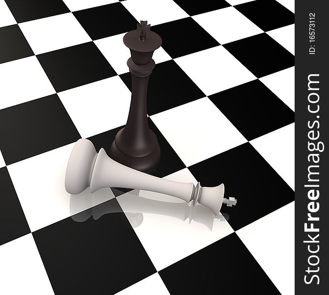 King defeats king in chess game - 3d image