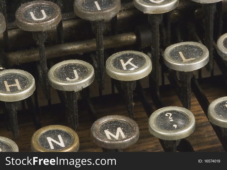 Detail of a typewriter, close up on keys