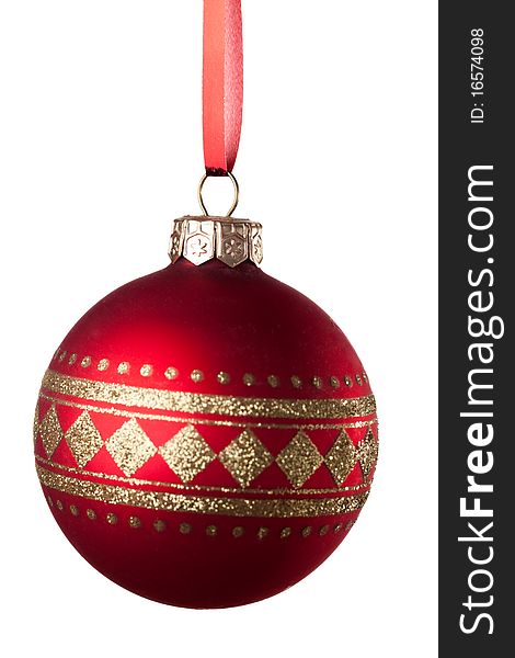 Christmas baubles with ribbon isolated on white. Christmas baubles with ribbon isolated on white