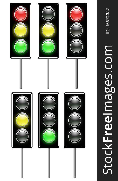 Traffic light isolated on white and black background