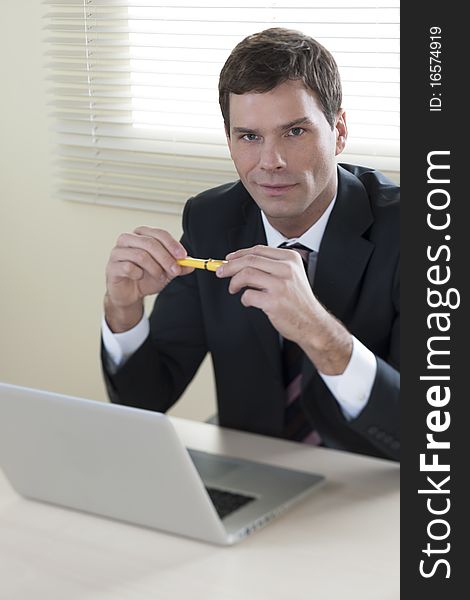 Businessman Working On Laptop