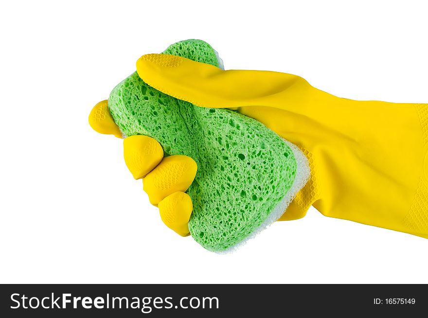 Hand In Rubber Glove With Sponge.