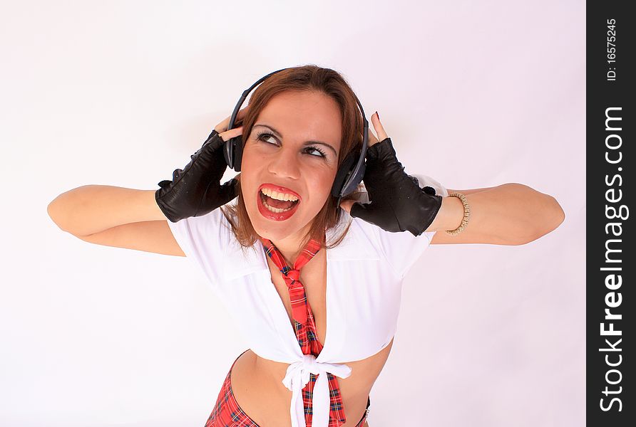 Portrait of music girl with headphones