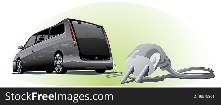 Illustration of electro car on the green background