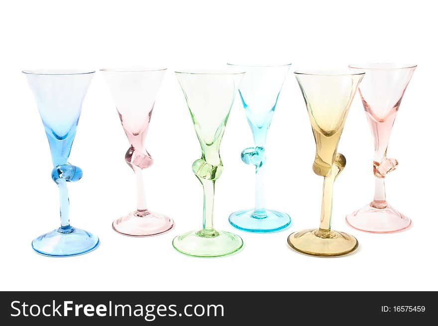 Colored glass for vodka with a white background