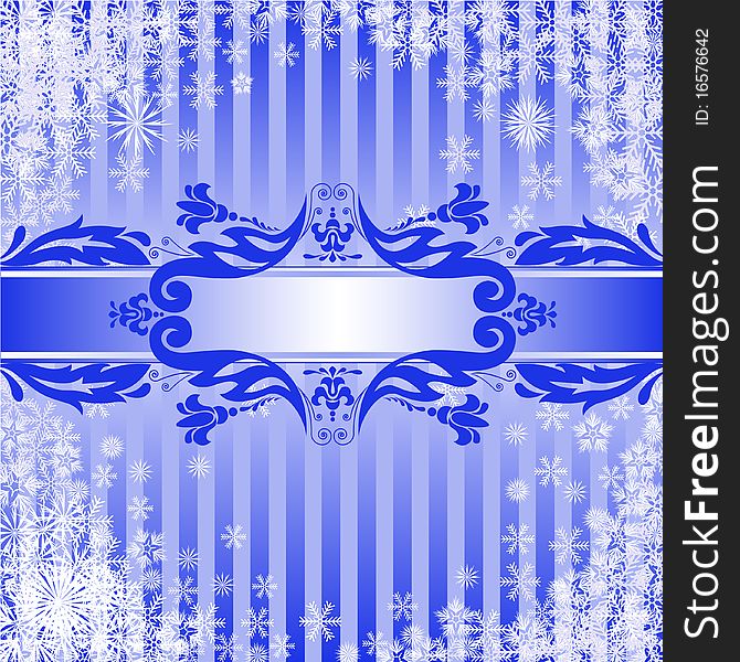 Blue Christmas background with a band of ornamental