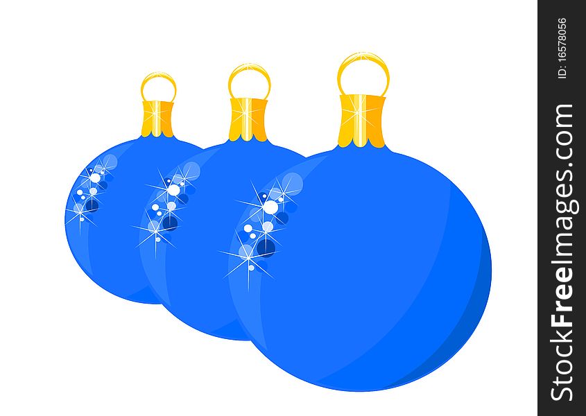 Three blue Christmas glass balls over white. Vector. Three blue Christmas glass balls over white. Vector