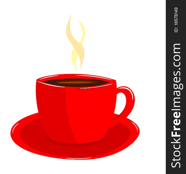 Steaming coffee in red cup illustration