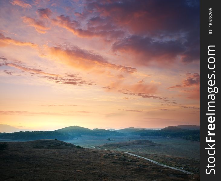 Sunrise composition. Hills of mountain.