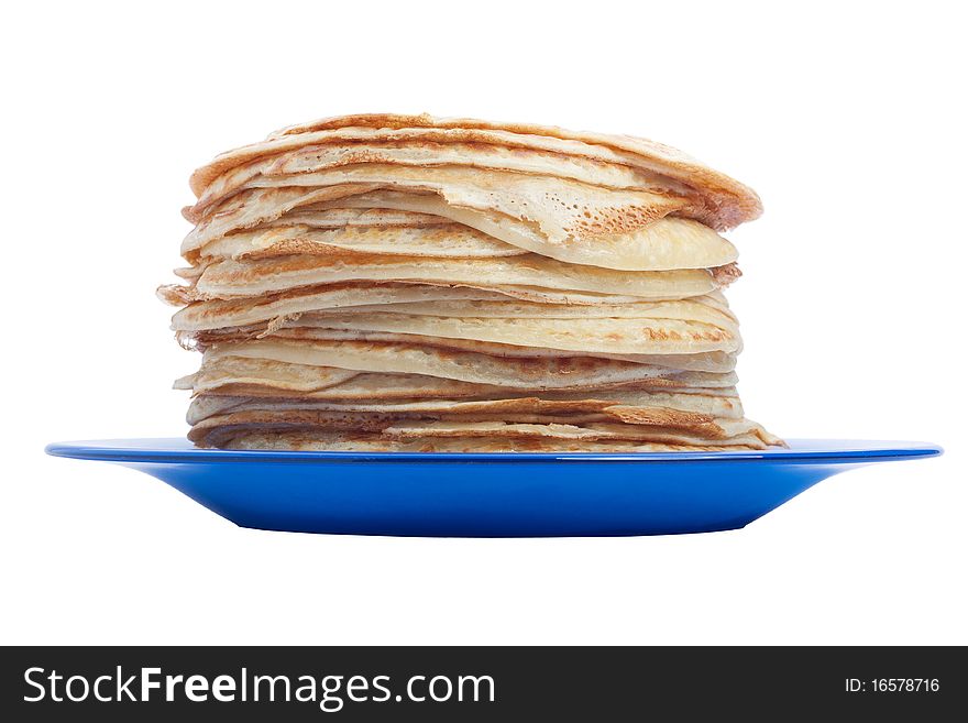 Pancakes on plate, isolated on white