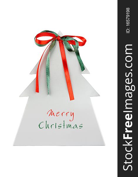 Paper christmas tree with ribbons and place for text, isolated