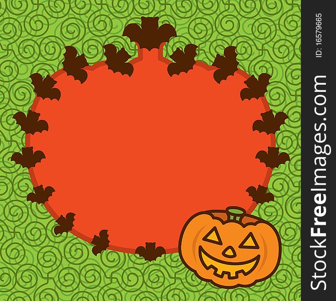 Halloween pumpkin on abstract curly floral background, with empty space for your dummy text. Halloween pumpkin on abstract curly floral background, with empty space for your dummy text.