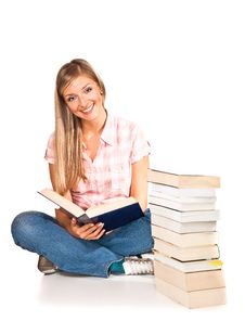 Isolated Woman With Books Stock Image