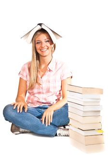 Isolated Woman With Books Stock Photos