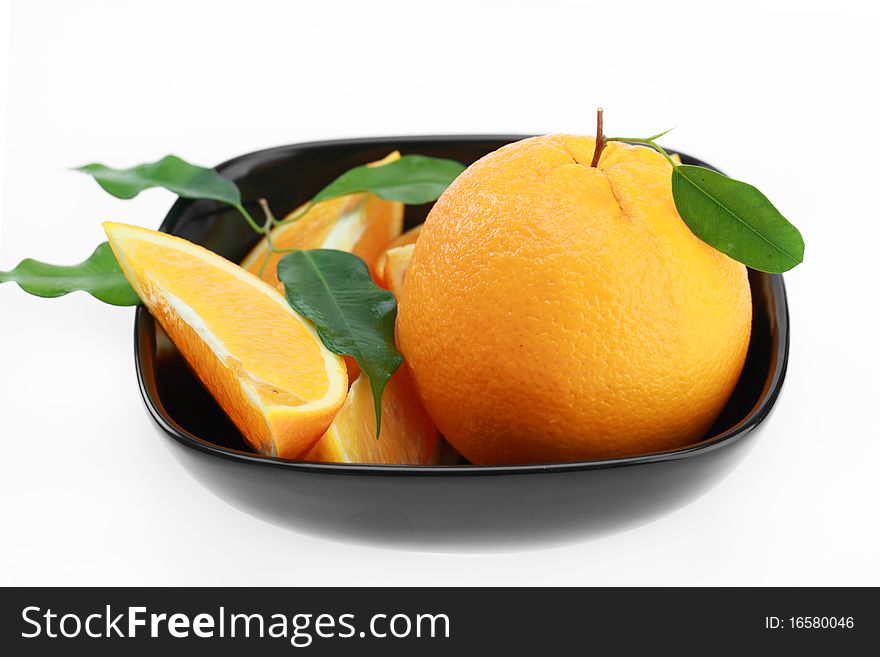 Orange on white background juicy fruit