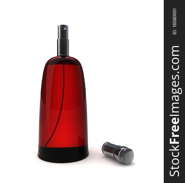 Red bottle of luxury perfume. Red bottle of luxury perfume