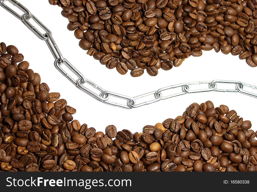 Coffee beans with a chain. Coffee beans with a chain
