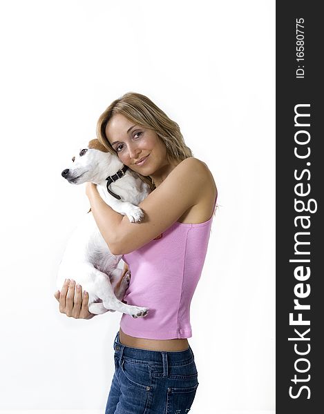 Woman with small jack russel terrier. Woman with small jack russel terrier