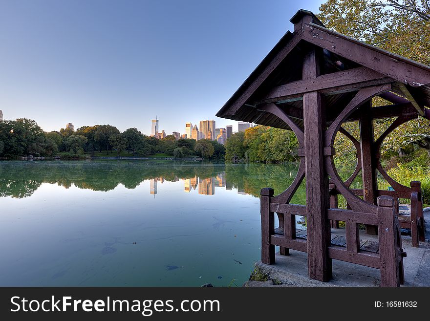 Early autumn in Central Park by the lake. Early autumn in Central Park by the lake