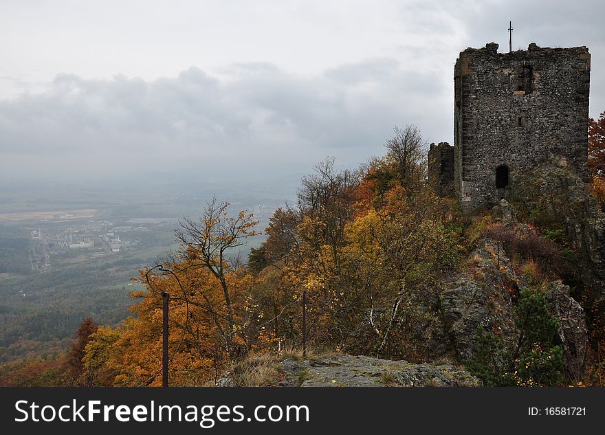 The castle on top Ralsko in Czech Republic