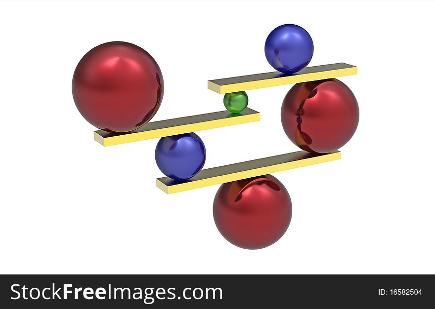 Balanced balls isolated on white 3d render