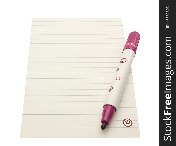 Note pad sheet and red felt tip marker. Note pad sheet and red felt tip marker