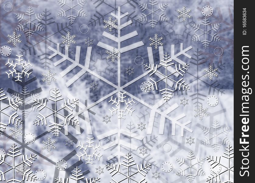 Grey winter background with star snow