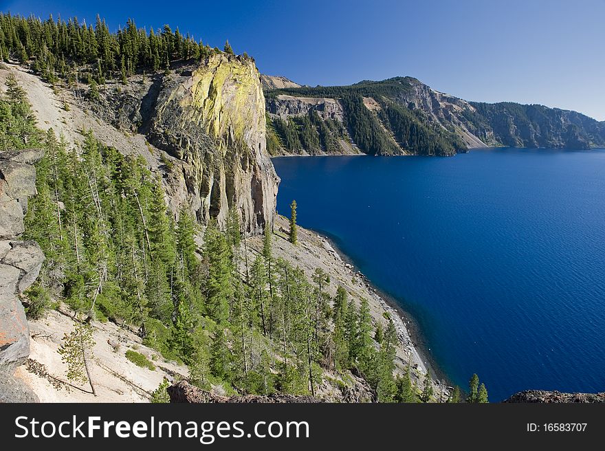 Crater Lake Volcano in Oregon on a clear summer day.