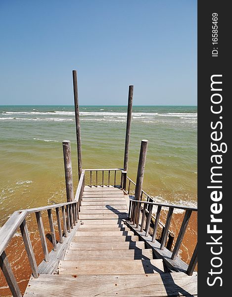 Timber stair in the sea,hauhin of thailand