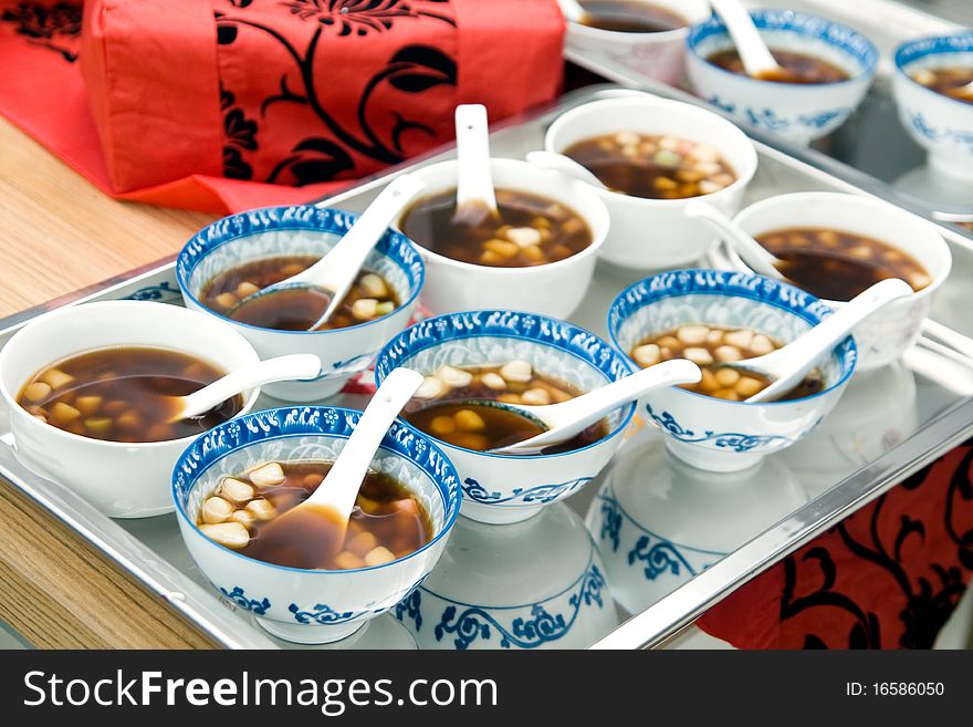 Sweet dumplings in bowls at chinese wedding. Sweet dumplings in bowls at chinese wedding