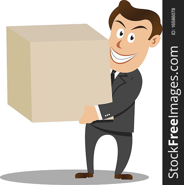 Businessman carrying big box in vector format