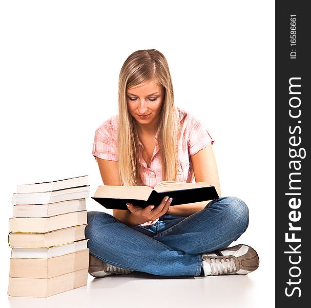 Isolated woman with books