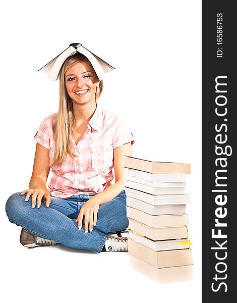 Isolated woman with books