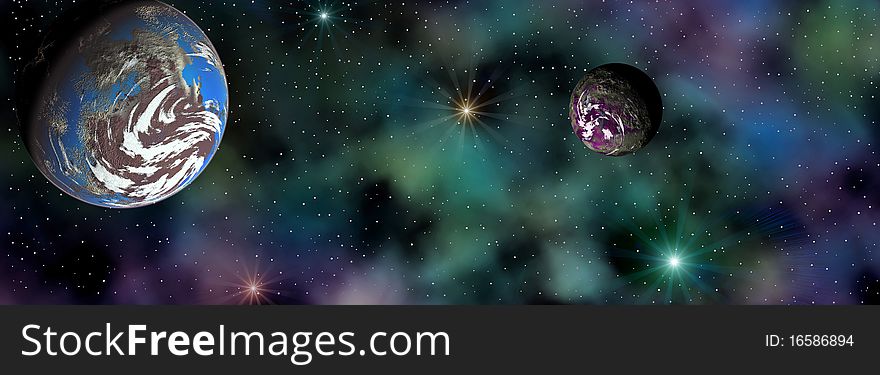 Very bright and colorful space landscape