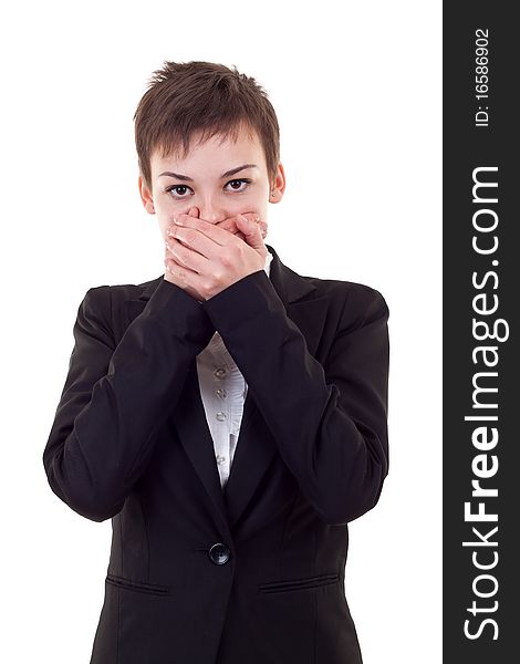 Woman covering her mouth with hands