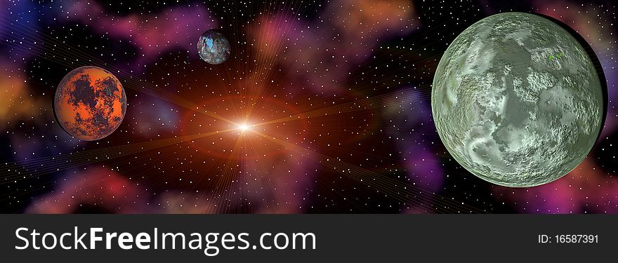 Very bright and colorful space landscape