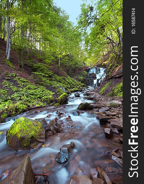 Autumn mountain waterfall nature landscape