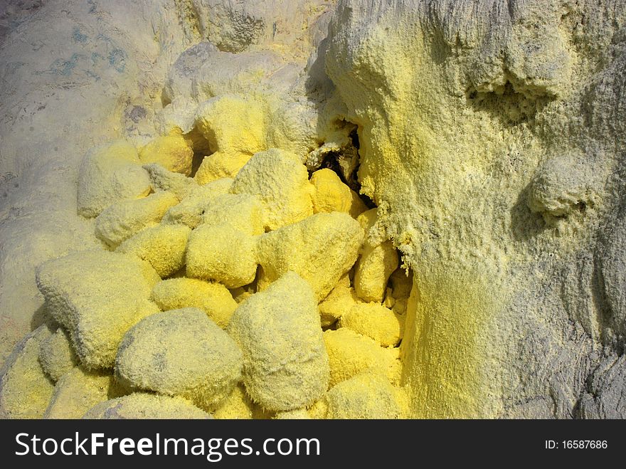 Sibayak volcano in Sumatra, with sulfurous smoking stones. Sibayak volcano in Sumatra, with sulfurous smoking stones