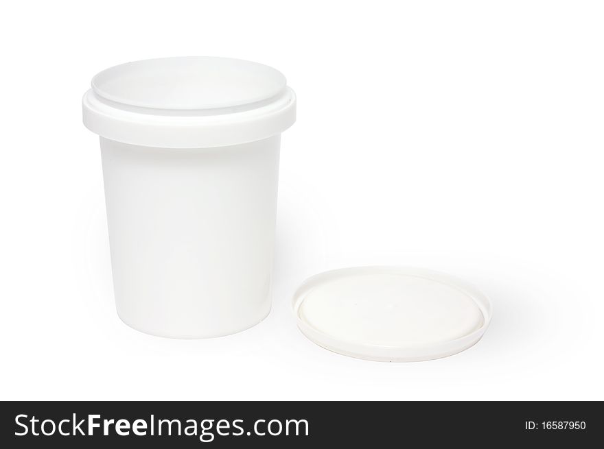 White plastic fastfood cup with cover on isolated. White plastic fastfood cup with cover on isolated